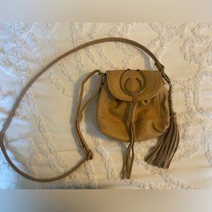 DV by Dolce Vita for Target small, crossbody, tassel bag in tan.